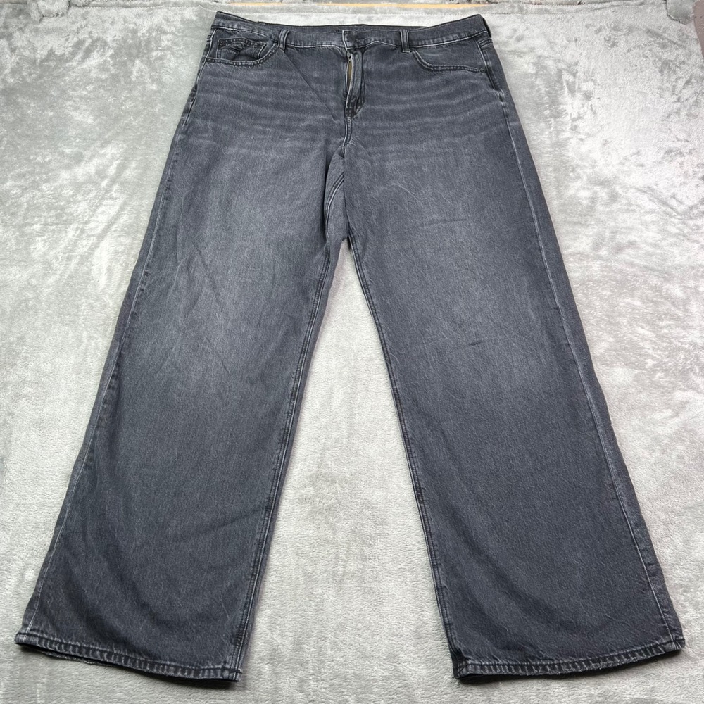 American Eagle Stovepipe Strigid Wide Leg Jeans Womens 16 Black Washed Stretch